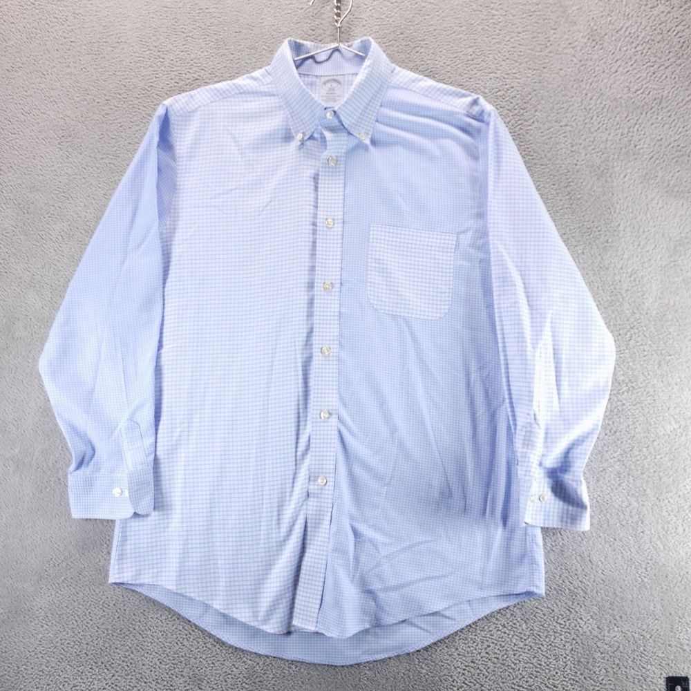 Brooks Brothers Shirt Mens L Blue Regent Gingham Button Down Non-Iron Supima